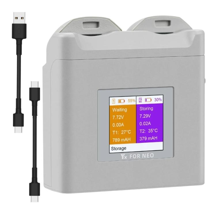 For DJI Neo Drone YX Color Screen Battery Charger Charge 2 Batteries - Gray