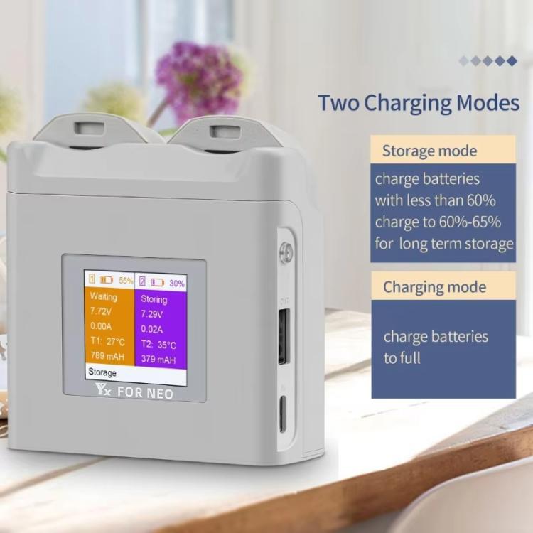 For DJI Neo Drone YX Color Screen Battery Charger Charge 2 Batteries - Gray