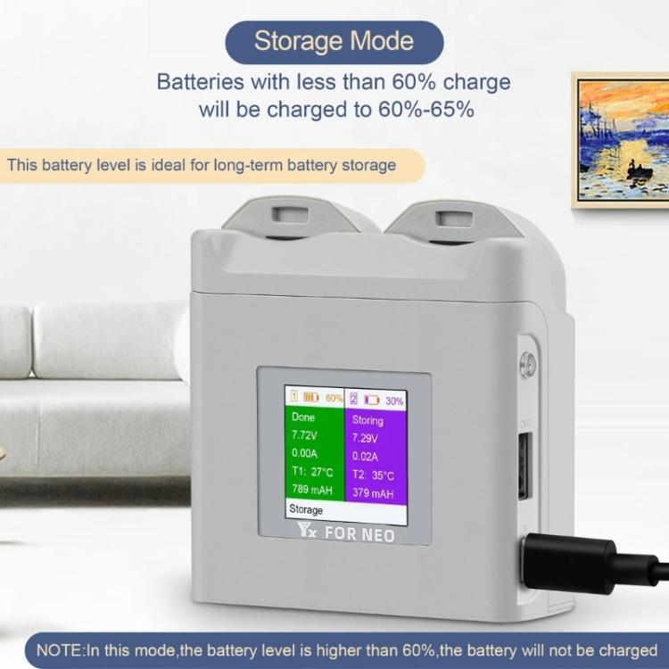 For DJI Neo Drone YX Color Screen Battery Charger Charge 2 Batteries - Gray