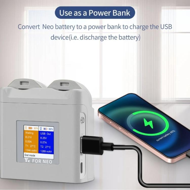 For DJI Neo Drone YX Color Screen Battery Charger Charge 2 Batteries - Gray