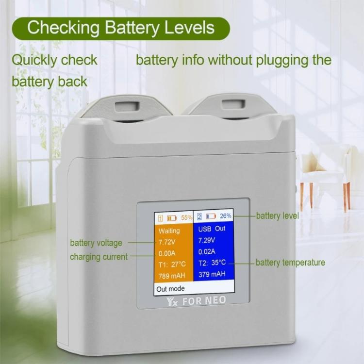 For DJI Neo Drone YX Color Screen Battery Charger Charge 2 Batteries - Gray