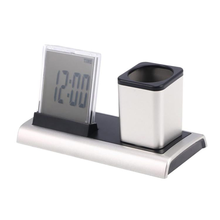 288A Multifunctional Colorful Calendar / Temperature Display LED Alarm Clock With Pen Holder - Silver