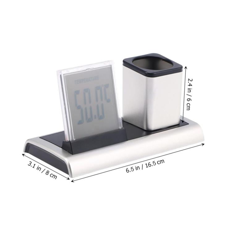 288A Multifunctional Colorful Calendar / Temperature Display LED Alarm Clock With Pen Holder - Silver
