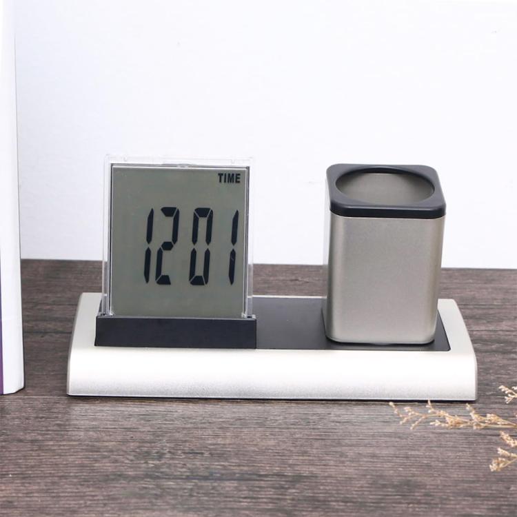 288A Multifunctional Colorful Calendar / Temperature Display LED Alarm Clock With Pen Holder - Silver