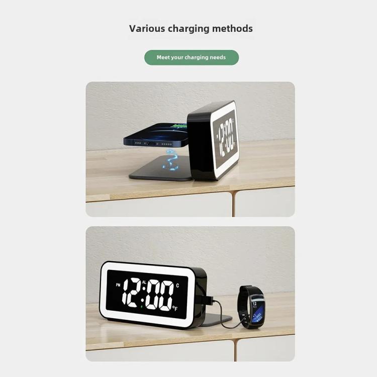 S281A LED Atmosphere Light Calendar / Temperature Display Clock With Wireless Charging Function - Black