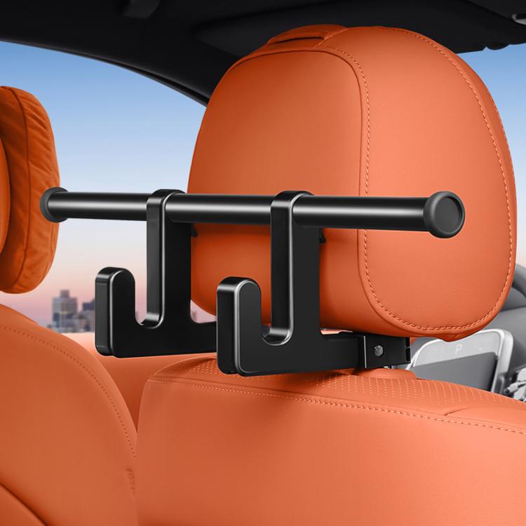 Universal Car Seat Back Double Hooks Umbrella Clothing Storage Rack - Black