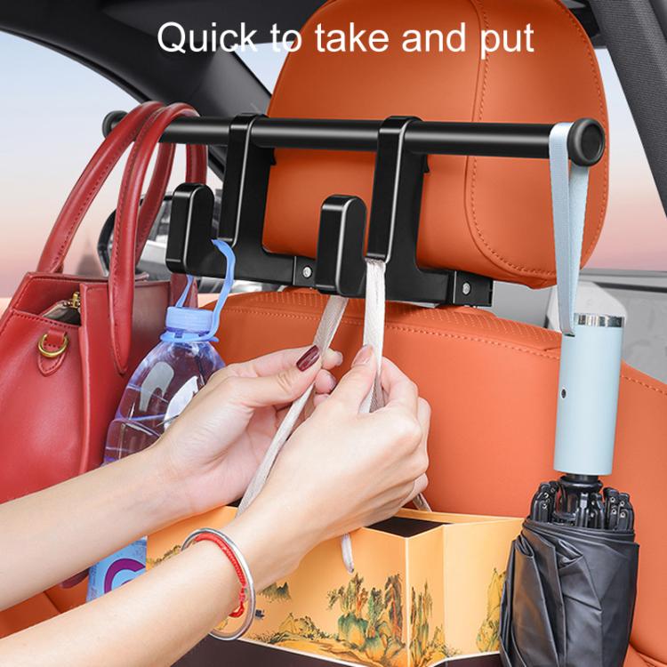 Universal Car Seat Back Double Hooks Umbrella Clothing Storage Rack - Black