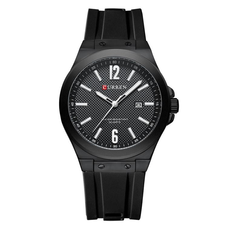Curren Calendar Silicone Strap Casual Men Watch, Color: Black