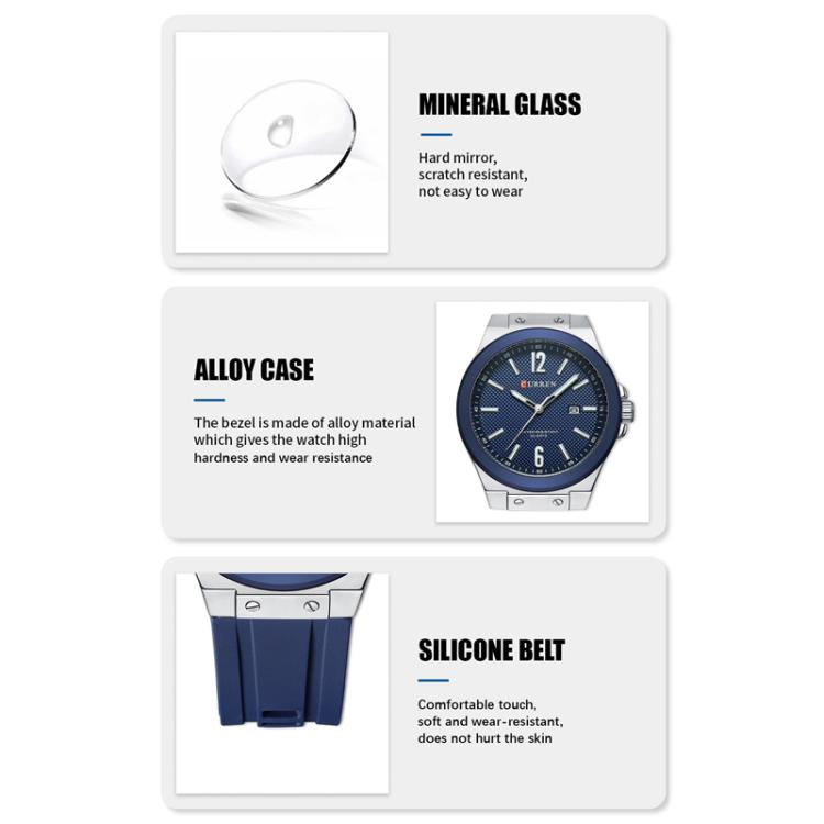 Curren Calendar Silicone Strap Casual Men Watch, Color: Gold Black