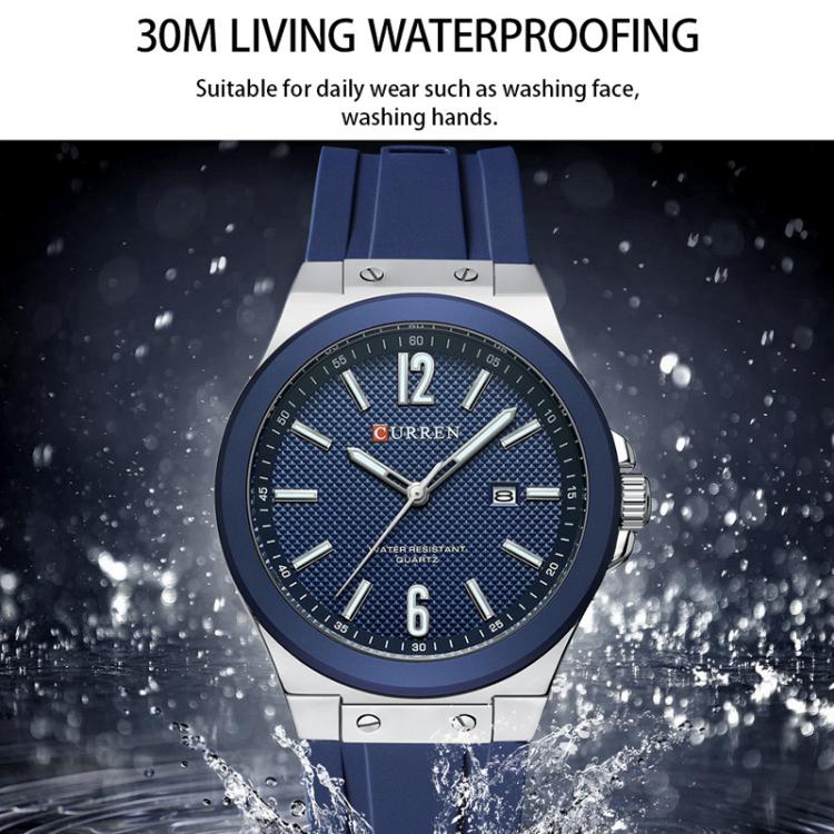 Curren Calendar Silicone Strap Casual Men Watch, Color: White Blue