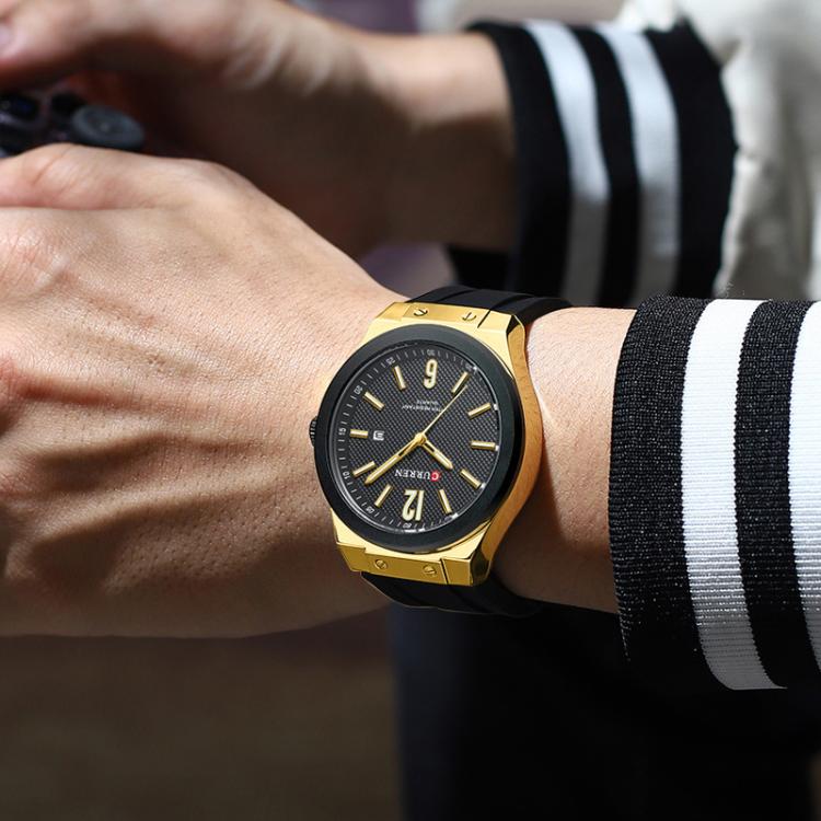 Curren Calendar Silicone Strap Casual Men Watch, Color: Black