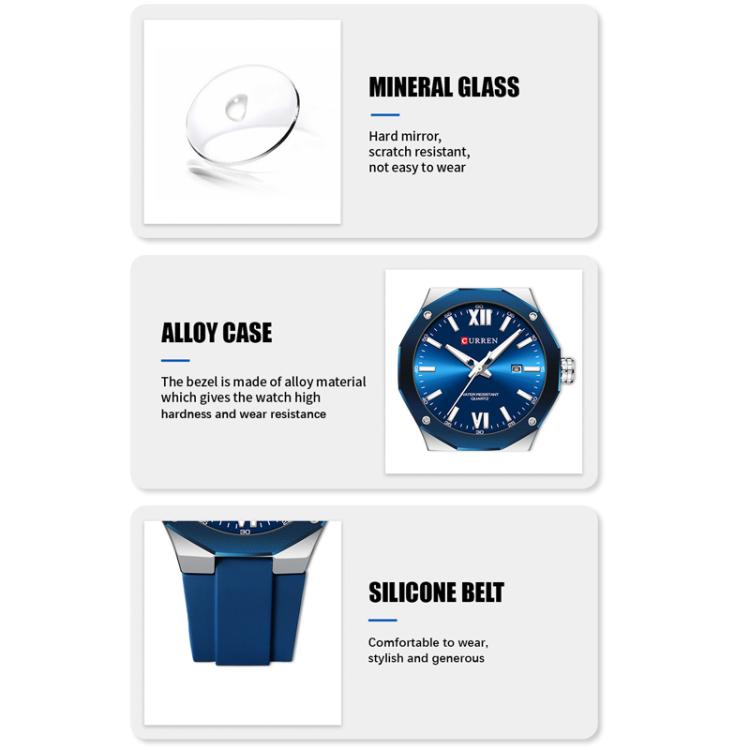 Curren Calendar Silicone Strap Casual Men Watch