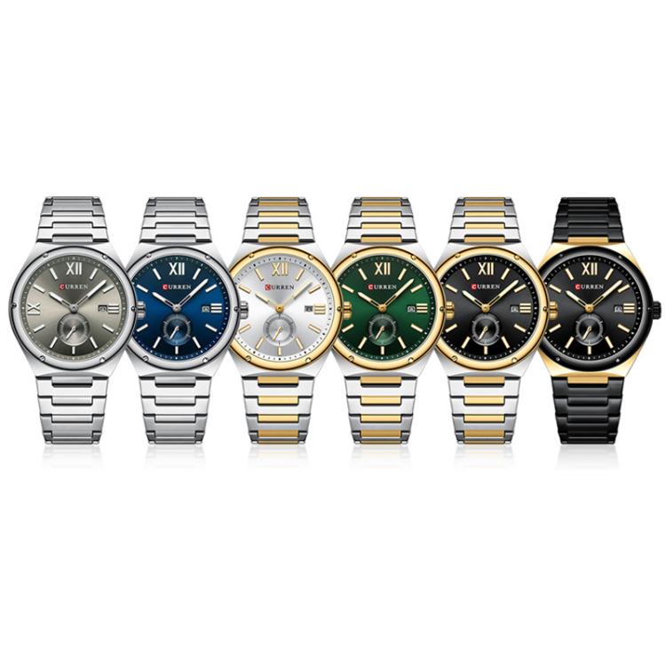 Curren Calendar Steel Strap Casual Men Quartz Watch, Color: Gold Black
