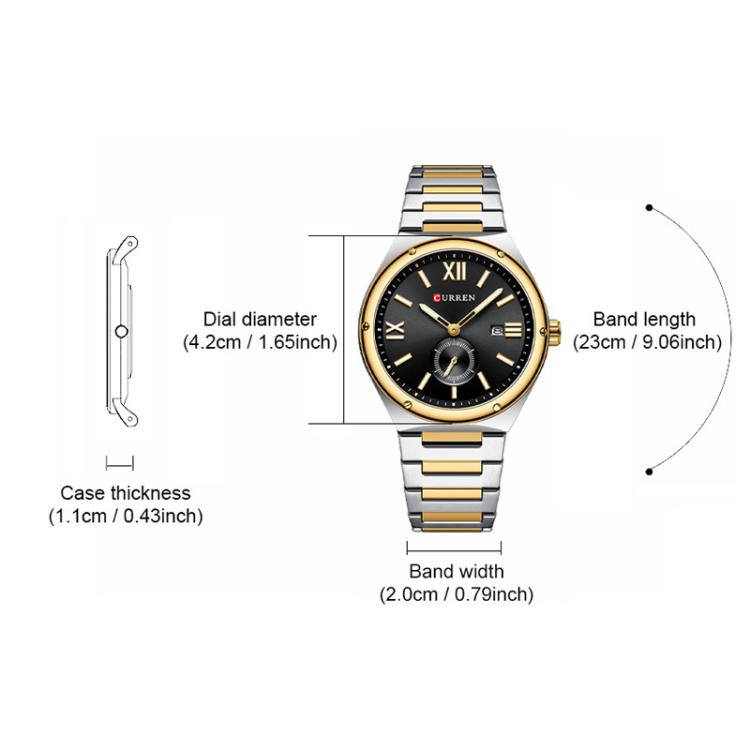 Curren Calendar Steel Strap Casual Men Quartz Watch, Color: Gold Black