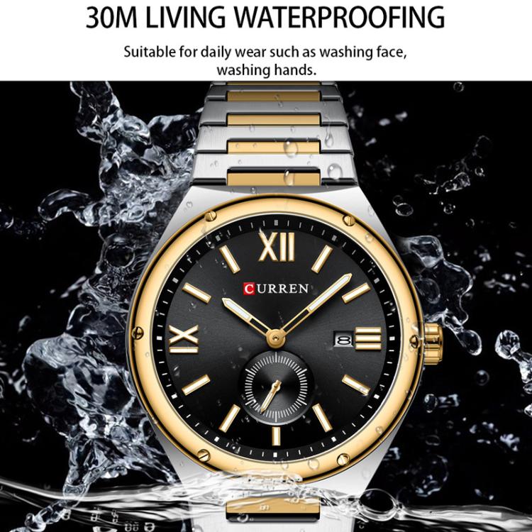 Curren Calendar Steel Strap Casual Men Quartz Watch, Color: Gold Shell Black