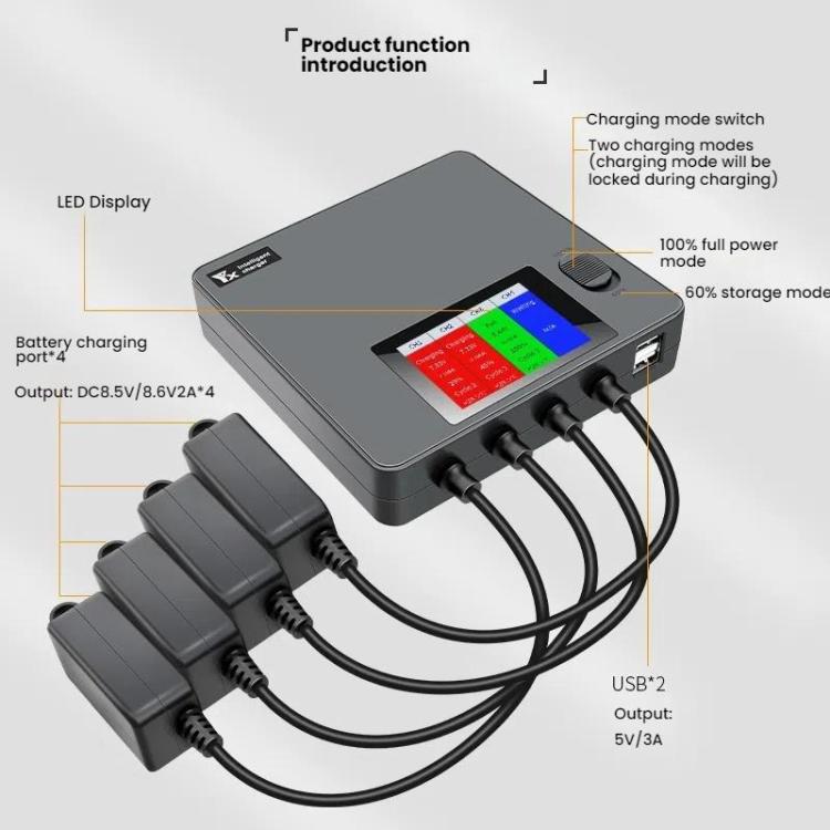 For DJI Mini 4 Pro / Mini 3 Pro / Mini 3 Color Screen Digital Display Four-Way Charger Battery Manager  UK Plug