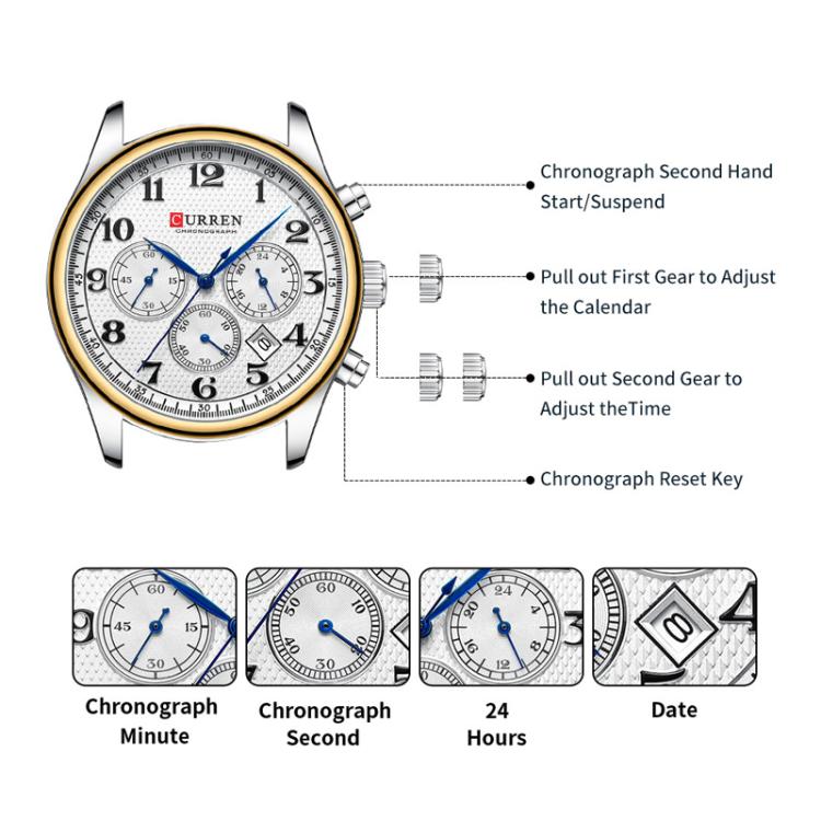 Curren Calendar Steel Strap Men Business Quartz Watch
