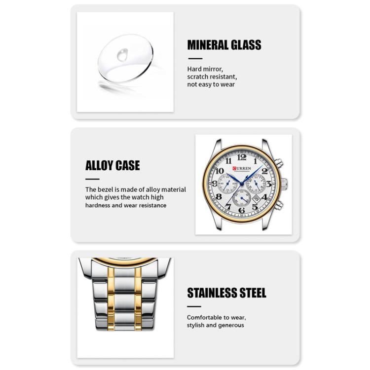 Curren Calendar Steel Strap Men Business Quartz Watch