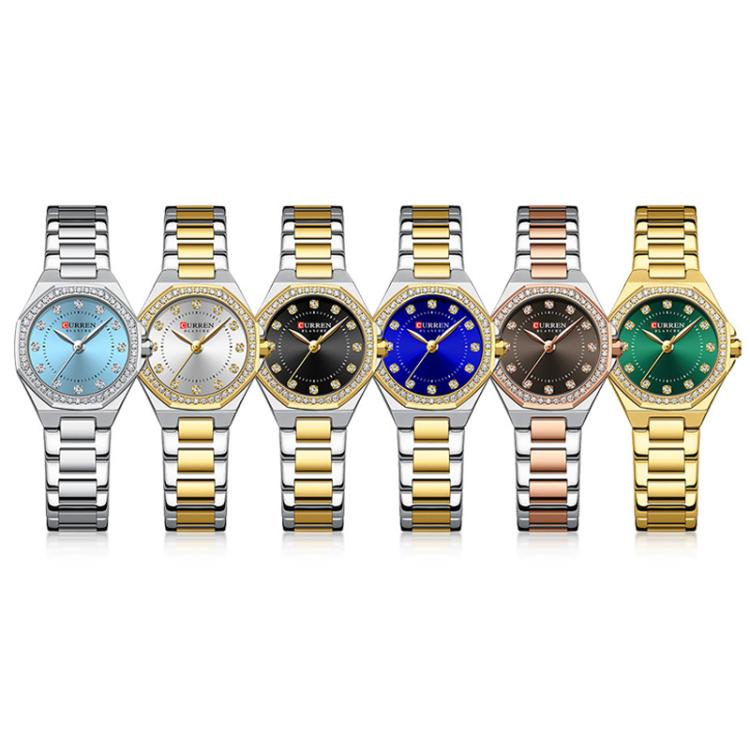 Curren Casual Steel Strap Luminous Women Watch, Color: Gold Blue