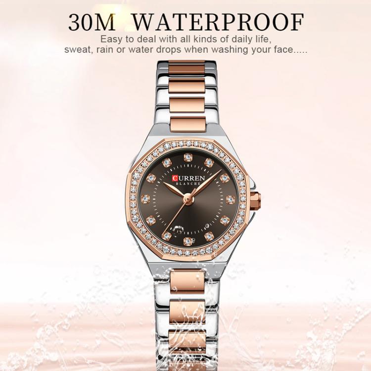 Curren Casual Steel Strap Luminous Women Watch, Color: Gold Blue
