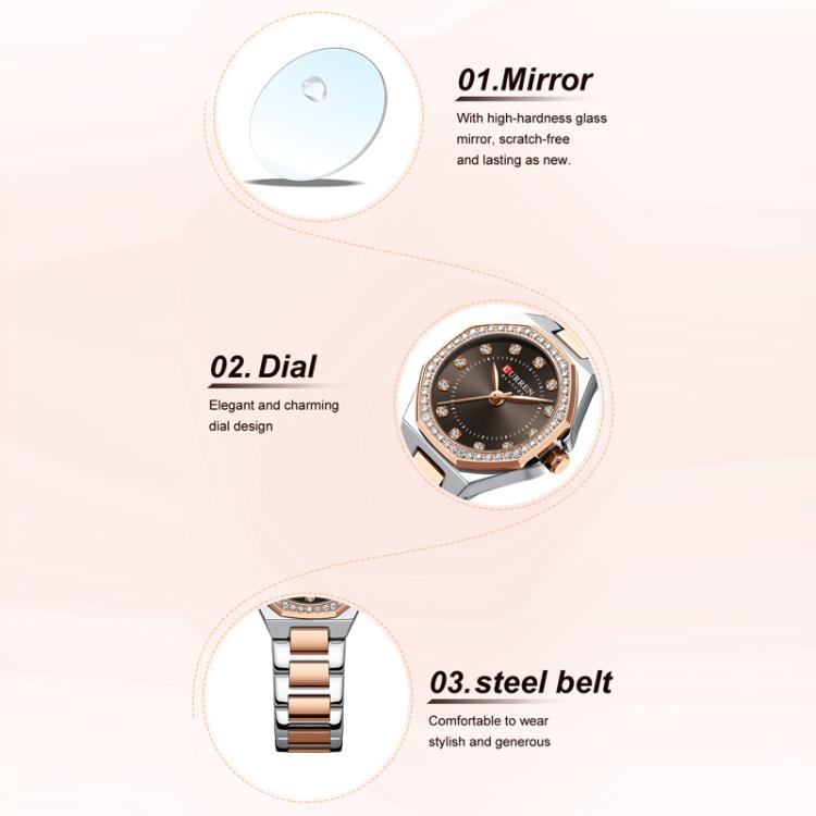 Curren Casual Steel Strap Luminous Women Watch, Color: Gold White
