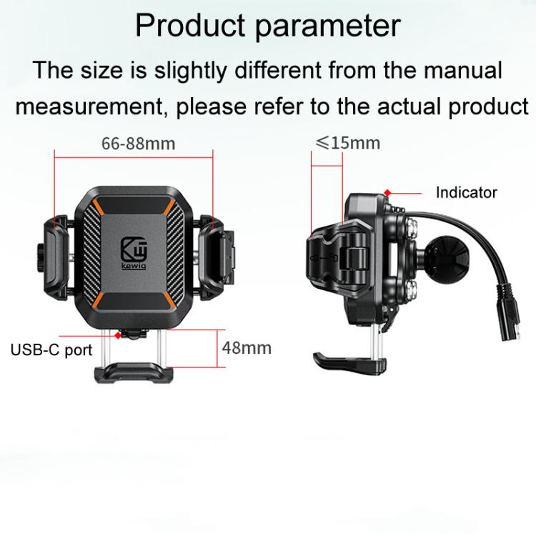 Kewig M33-A5 Outdoor Riding Shock Absorbing Anti-Theft 15W QI Wireless Charger Cell Phone Mounting Bracket - Horizontal Bar Model