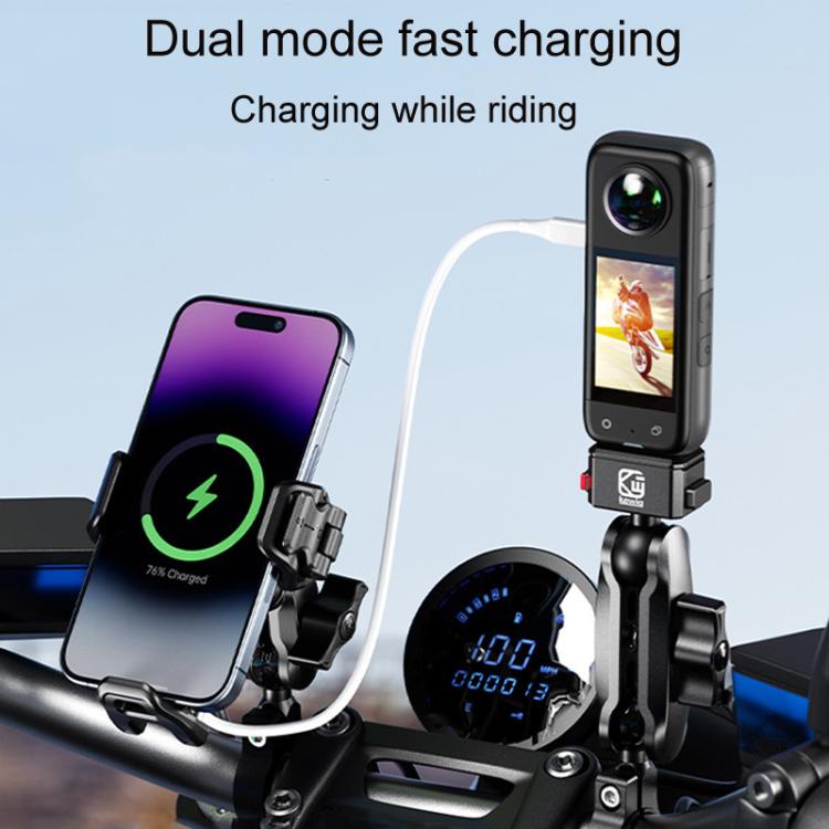 Kewig M33-A5 Outdoor Riding Shock Absorbing Anti-Theft 15W QI Wireless Charger Cell Phone Mounting Bracket - Horizontal Bar Model