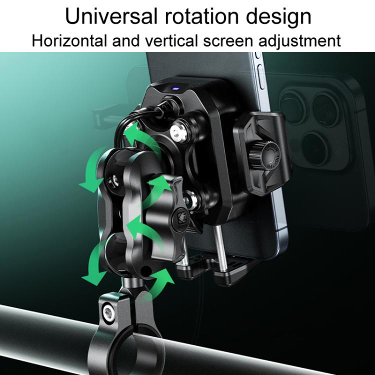 Kewig M33-A5 Outdoor Riding Shock Absorbing Anti-Theft 15W QI Wireless Charger Cell Phone Mounting Bracket - Horizontal Bar Model