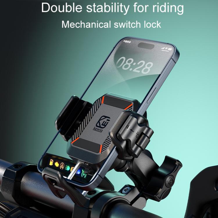 Kewig M33-A5 Outdoor Riding Shock Absorbing Anti-Theft 15W QI Wireless Charger Cell Phone Mounting Bracket - Horizontal Bar Model