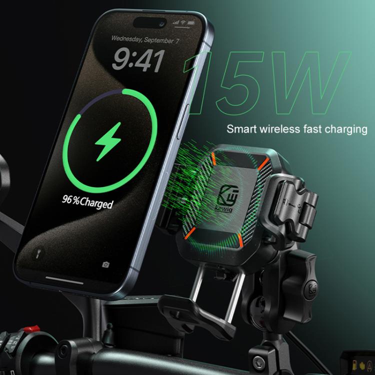 Kewig M33-A5 Outdoor Riding Shock Absorbing Anti-Theft 15W QI Wireless Charger Cell Phone Mounting Bracket - Horizontal Bar Model