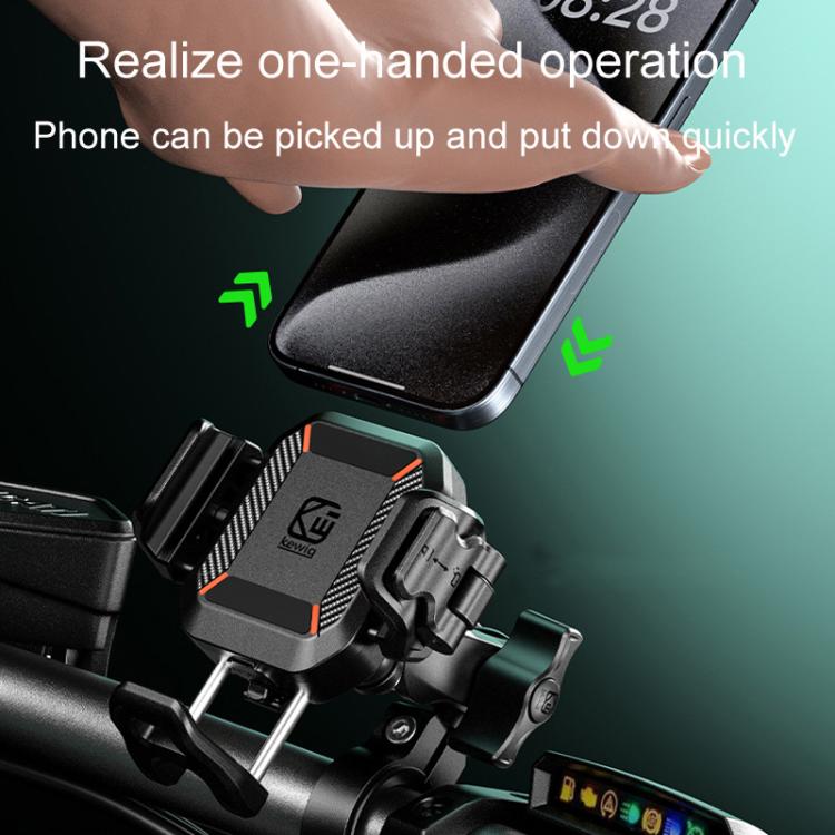 Kewig M33-A5 Outdoor Riding Shock Absorbing Anti-Theft 15W QI Wireless Charger Cell Phone Mounting Bracket - Horizontal Bar Model