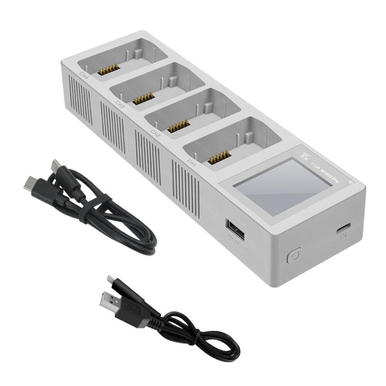 For DJI Mini 4 Pro / Mini 3 Pro / Mini 3 YX Four-Way Color Screen Charger Battery Manager - Light Gray