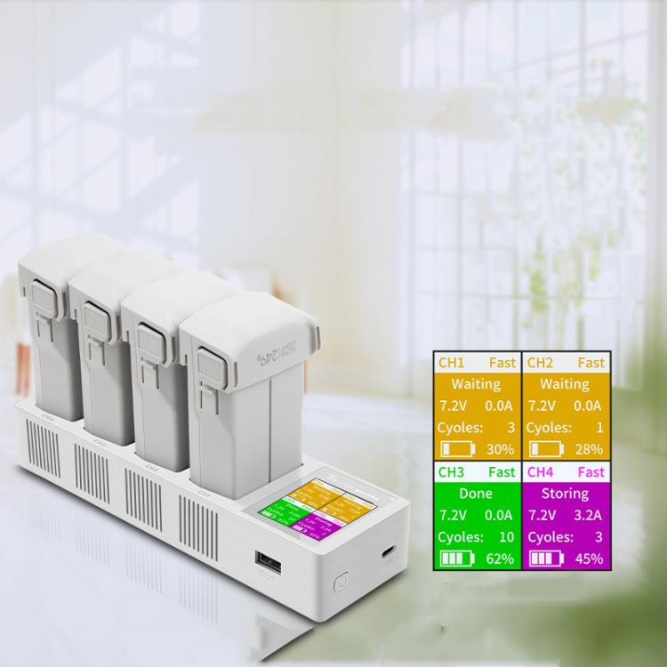 For DJI Mini 4 Pro / Mini 3 Pro / Mini 3 YX Four-Way Color Screen Charger Battery Manager - Light Gray