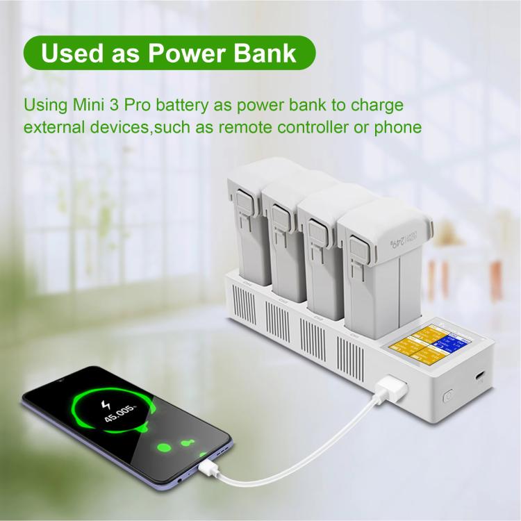 For DJI Mini 4 Pro / Mini 3 Pro / Mini 3 YX Four-Way Color Screen Charger Battery Manager - Light Gray