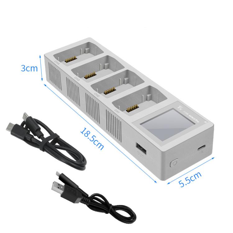 For DJI Mini 4 Pro / Mini 3 Pro / Mini 3 YX Four-Way Color Screen Charger Battery Manager - Light Gray