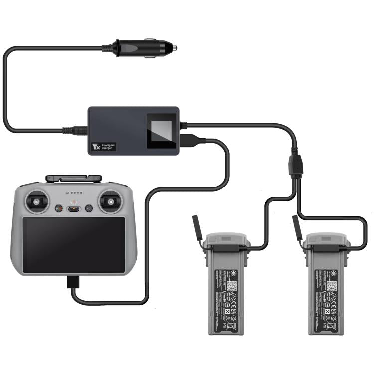 For DJI Air 3S /Air 3 YX Digital Display Car Charger Charge 2 Batteries At the Same Time - Black
