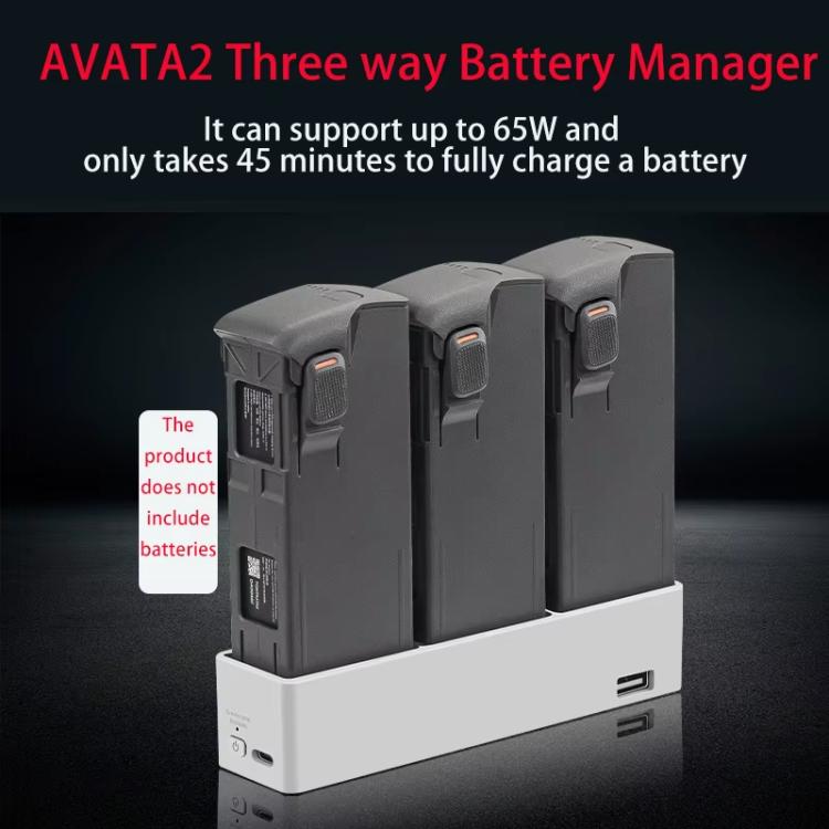 For DJI Avata 2 YX Charger 3-way Charging Butler Supports PD 65W - Silver Gray