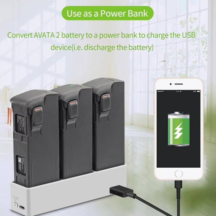 For DJI Avata 2 YX Charger 3-way Charging Butler Supports PD 65W - Silver Gray