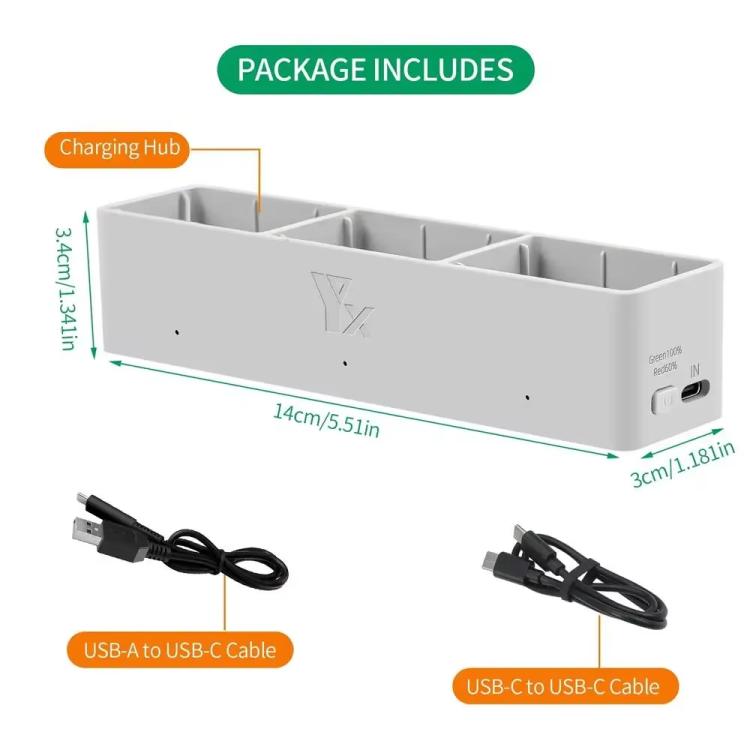 For DJI Avata 2 YX Charger 3-way Charging Butler Supports PD 65W - Silver Gray
