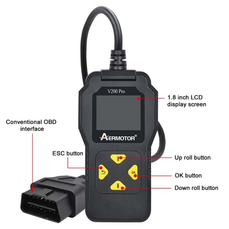 AERMOTOR V200PRO Car Troubleshooter Engine Inspection Scanner Readout Card ELM327 Battery Inspection Tool - Black