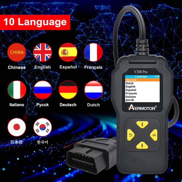 AERMOTOR V200PRO Car Troubleshooter Engine Inspection Scanner Readout Card ELM327 Battery Inspection Tool - Black