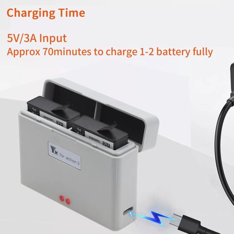 For DJI Action 3 / Action 4 Camera YX 2-Way Charger Battery Manager - Gray
