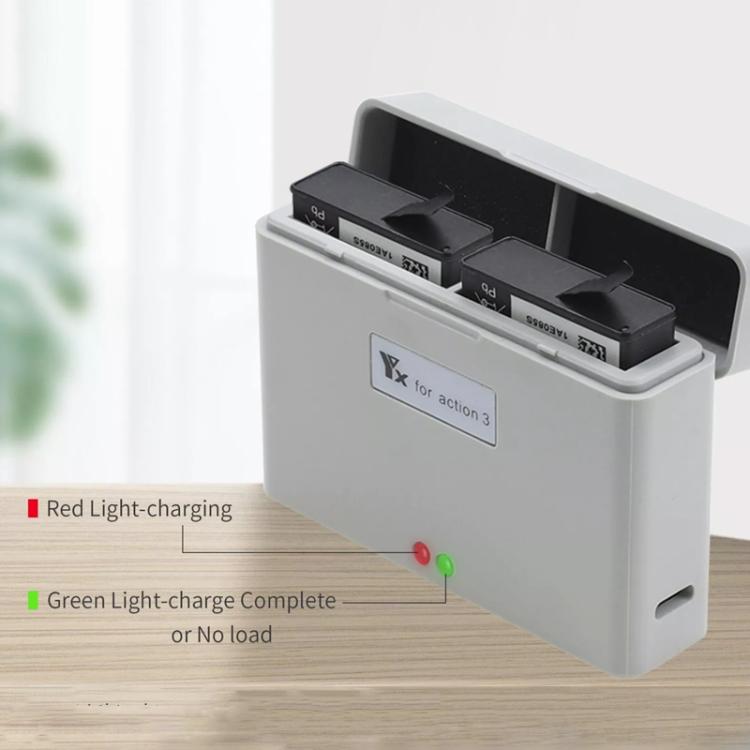 For DJI Action 3 / Action 4 Camera YX 2-Way Charger Battery Manager - Gray
