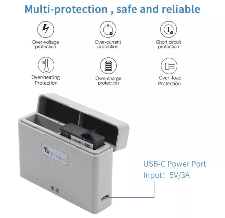 For DJI Action 3 / Action 4 Camera YX 2-Way Charger Battery Manager - Gray