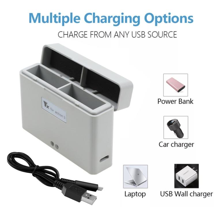 For DJI Action 3 / Action 4 Camera YX 2-Way Charger Battery Manager - Gray