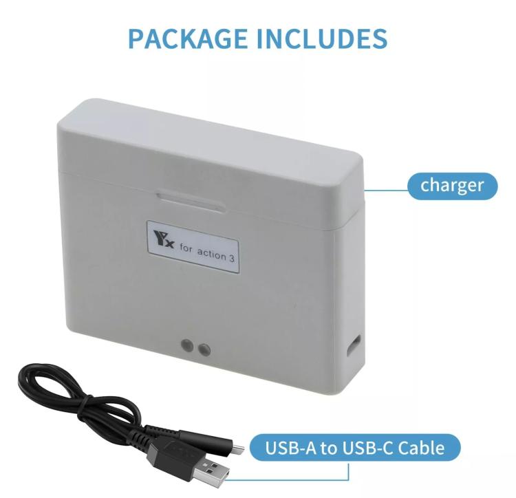 For DJI Action 3 / Action 4 Camera YX 2-Way Charger Battery Manager - Gray