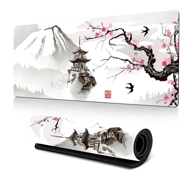 400x900x2mm Ink Painting Cherry Blossom Rubber Non-Slip Mouse Pad Desk Mat