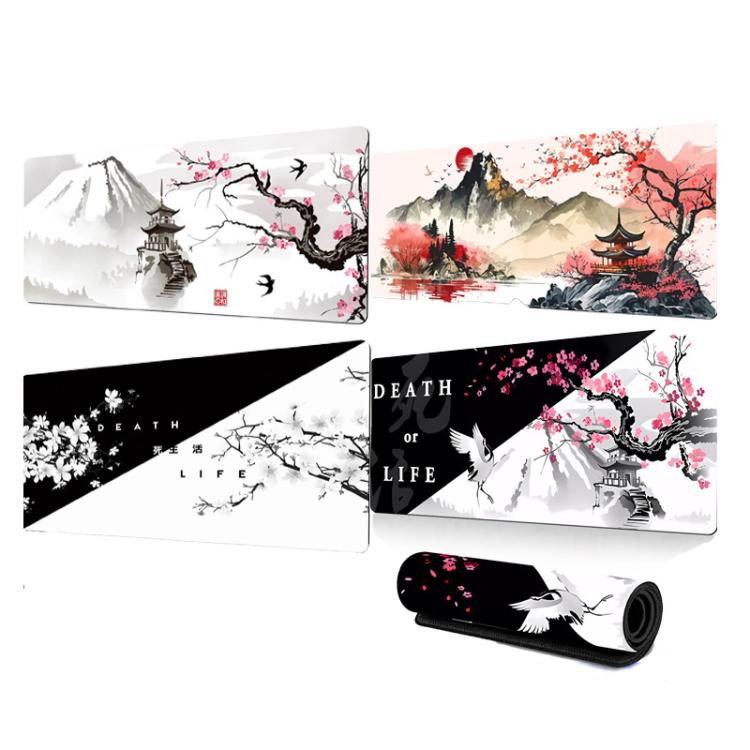 400x900x2mm Ink Painting Cherry Blossom Rubber Non-Slip Mouse Pad Desk Mat