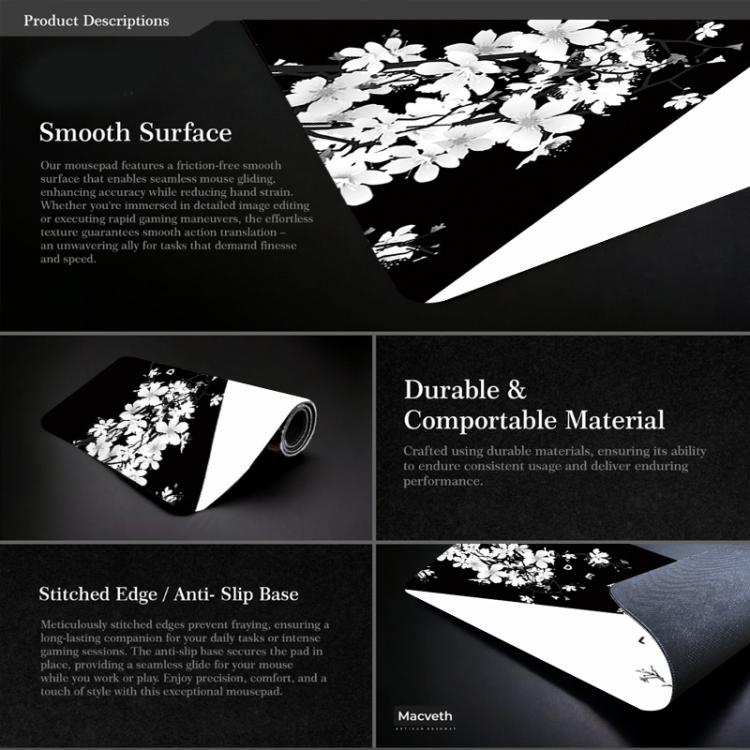 400x900x2mm Ink Painting Cherry Blossom Rubber Non-Slip Mouse Pad Desk Mat