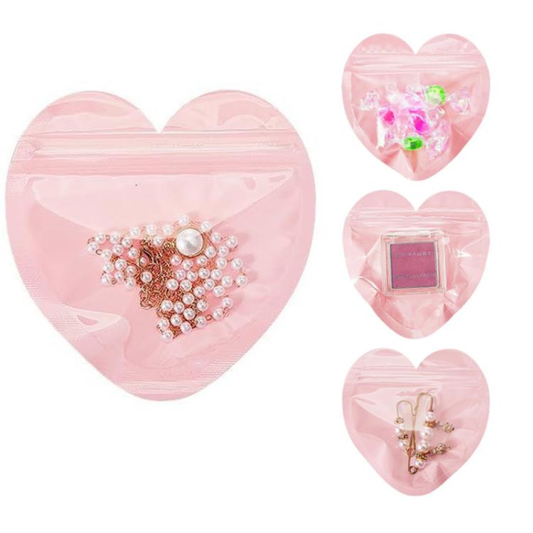 100pcs PVC Heart-Shaped Jewelry Storage Pouches Cute Love Sealing Bag Gift Packaging Bags, Size: 10x10cm - Pink